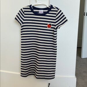 Hanna Anderson Striped Navy and White Dress with Ladybug Patch